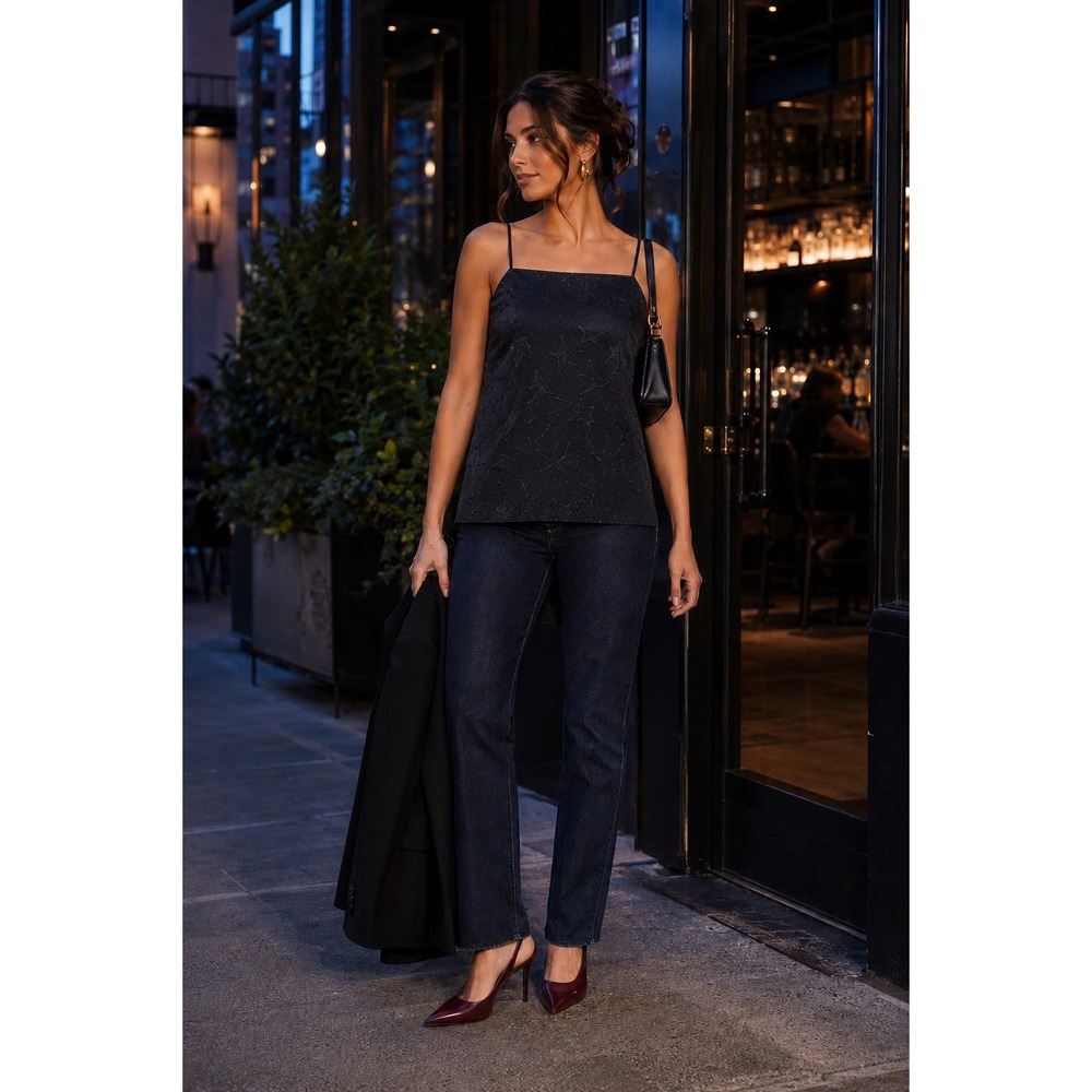 Milly Black Star Embossed Open Back Camisole Tank Top High Low M